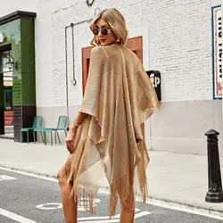 6 Colors Swimsuit Bikini Cover Up Solid Cardigan Tassel Pearls Decor Shawl Women Cape Cover Ups for Swimwear Women Pareo Plage