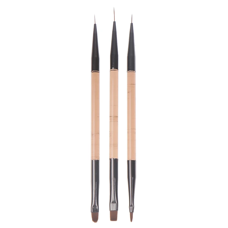 3Pcs Double Ended 7/9/11mm Liner Painting Brush Nail Art Flat Round Drawing Flowers DIY Petal Pen Tools