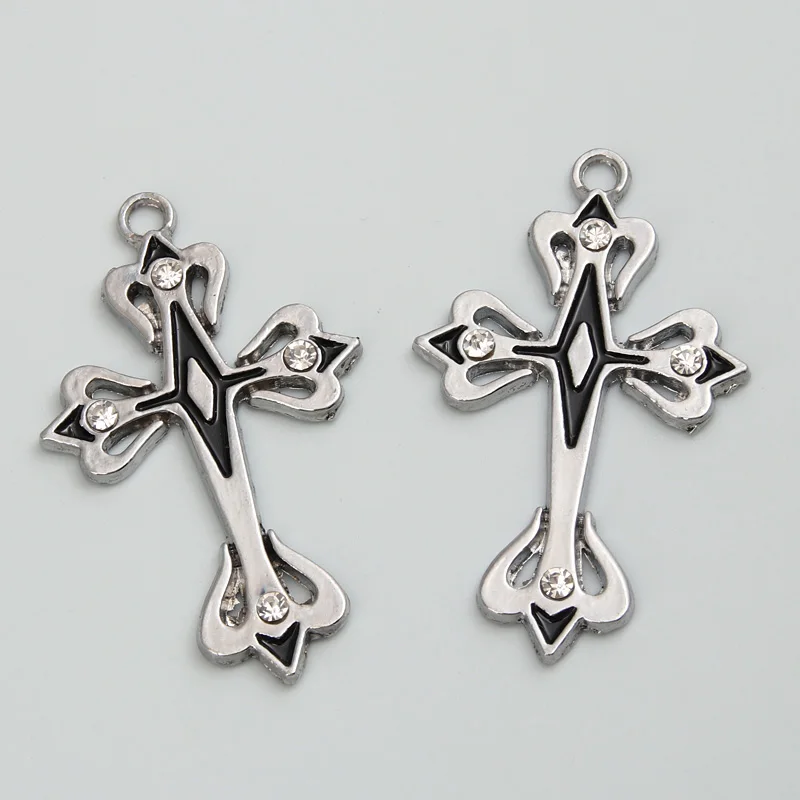 5pcs Silver Color 51x31mm Crystal Cross Charms Jesus Faith Pendant For DIY Handmade Metal Alloy Jewelry Making Finding Supplies image 2