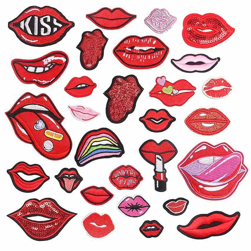 New creative lip embroidery cloth patch clothing clothing holes patch hot selling hot sun red lip embroidery mark