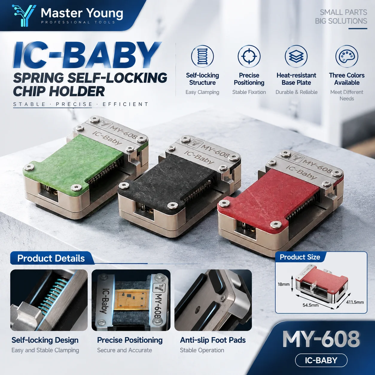 MY-608 IC-BABY Spring Self-Locking Chip Clamp Spring Self-Locking Easy Clamping for Mobile Phone Repair PCB Chip Clamping Tool