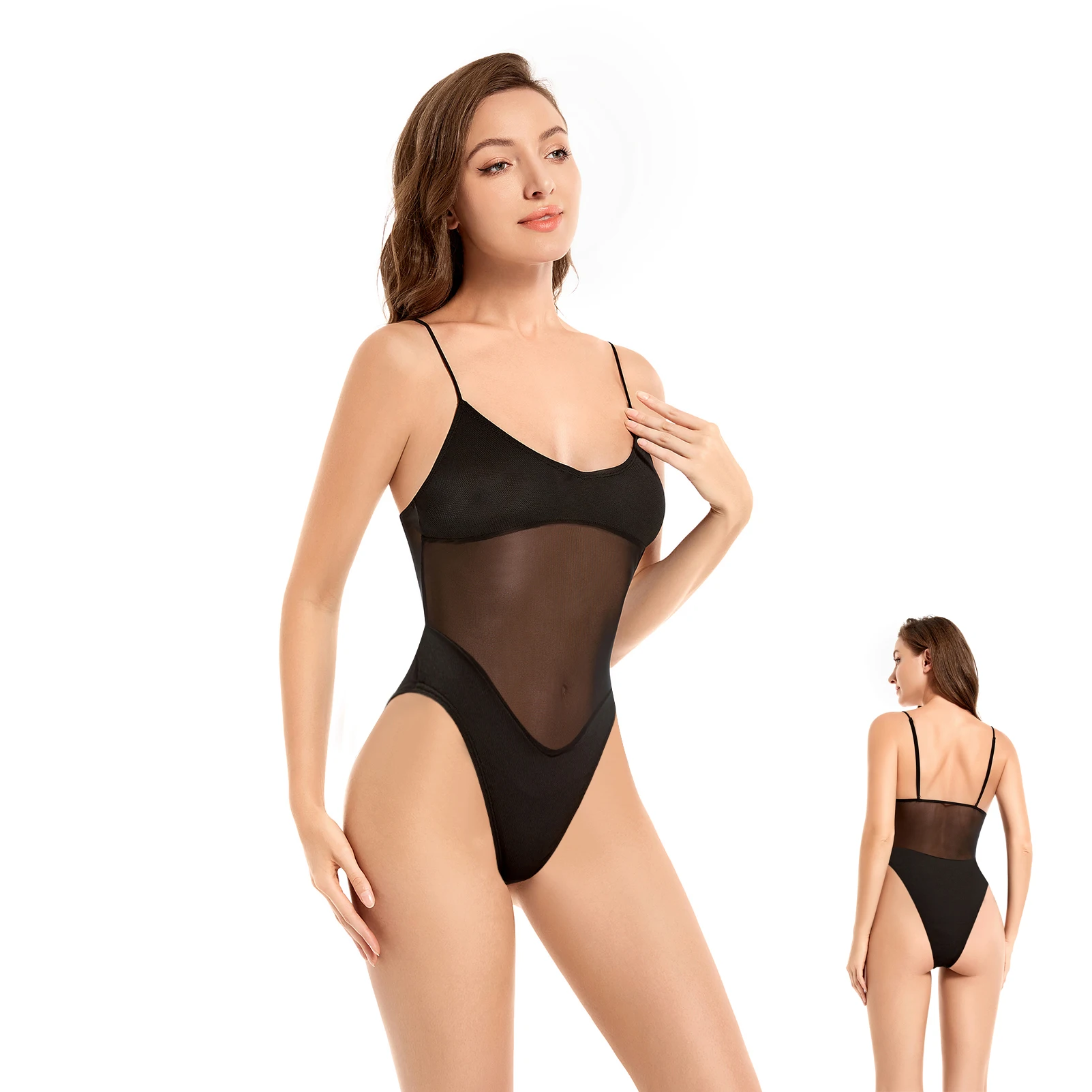 

Volagor Cami Strap One Piece Monokini Sun Permeable Swimsuit UV-Transmitting Tanning Bathing Suit Low Back No Tan Lines