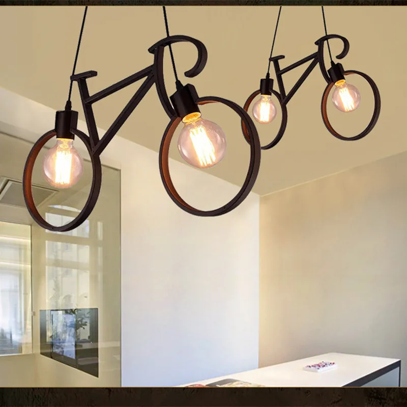 

Vintage Industrial Style Wrought Iron Bicycle Shape Chandelier E27 Bulb Home Lighting Fixture Party Led lamp decoration