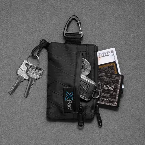 Slim Black X-PAC Fabric Card Holder Key Pouch YKK Zipper Multi Compartment Mini Wallet Portable Pocket Organizer For Men Daily Carry