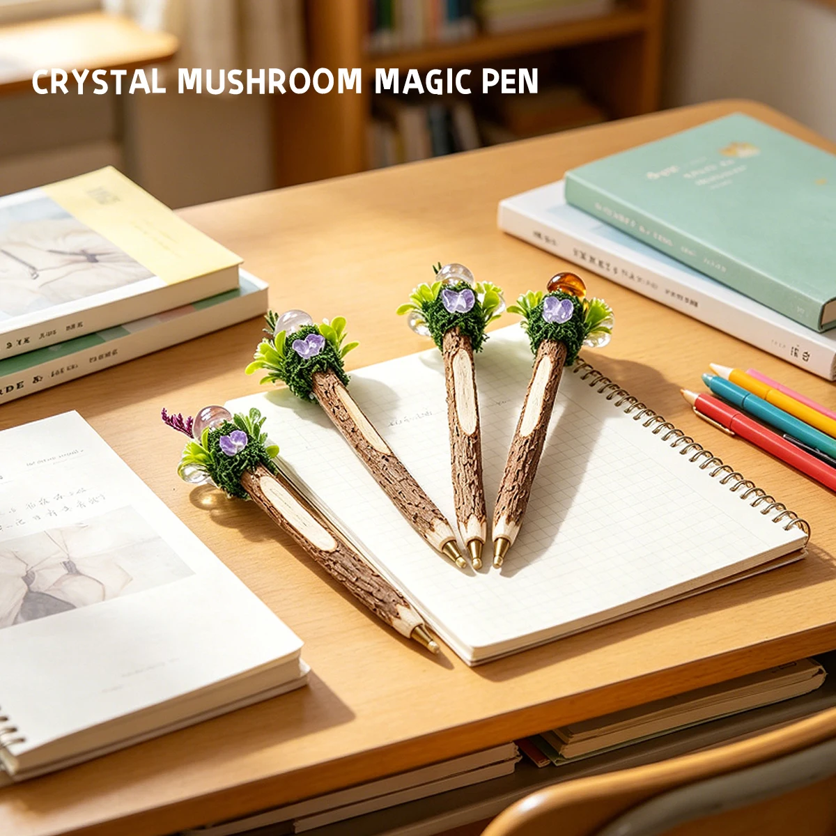 1PC Natural Crystal Mushroom Magic Pen, Healing Energy Crystal Point Writing Stick, Creative DIY Stationery for Students, Hallow
