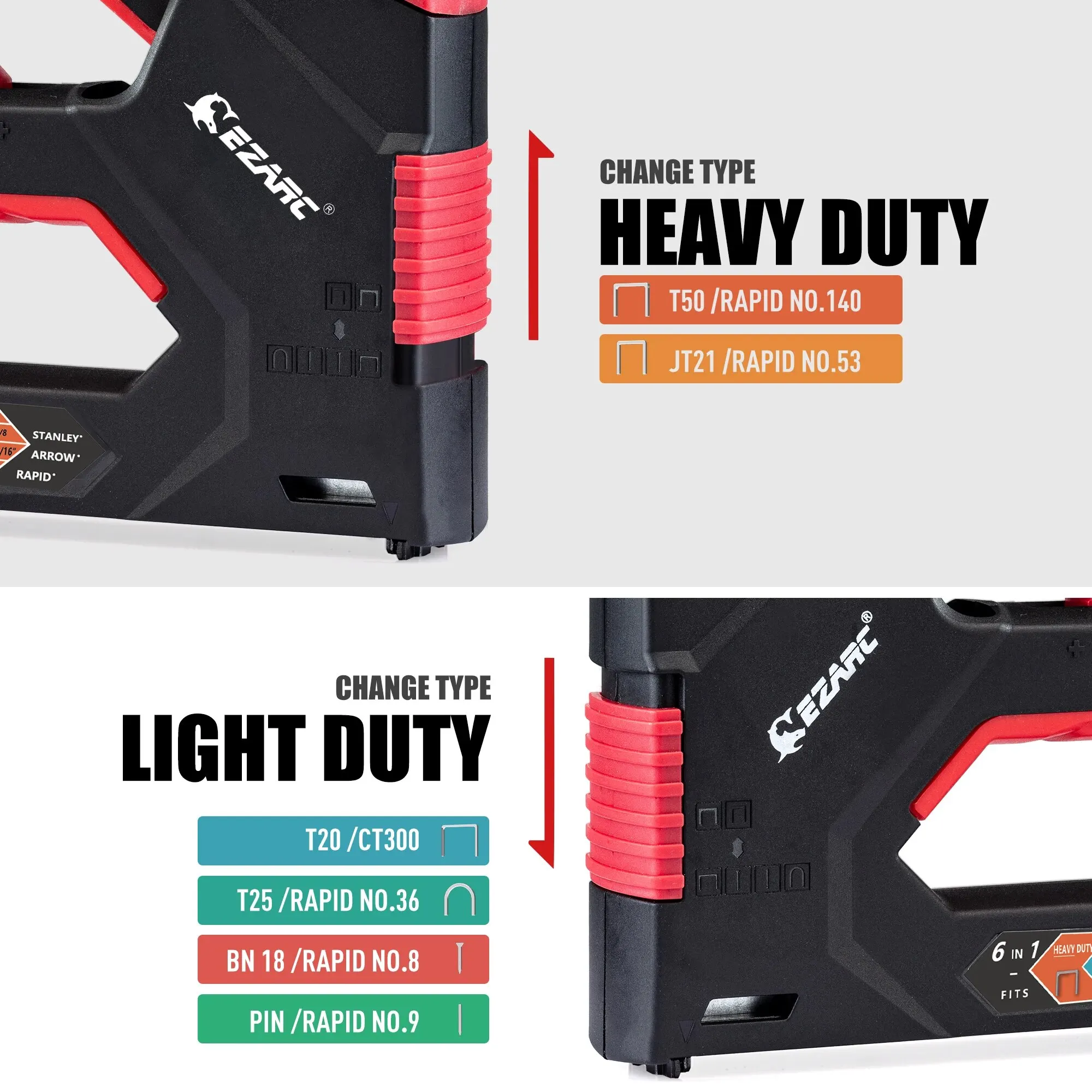 EZARC 6-in-1 Heavy Duty Staple Gun for Fixing Material Manual Nail Gun With 6000 Count Staples for Carpentry & DIY Home Decor