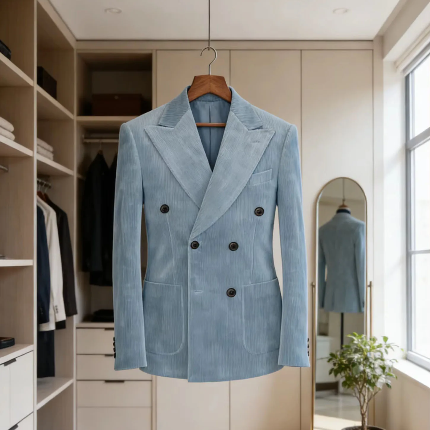 

Corduroy Double Breasted Suit Blazer For Men Casual Wedding Groom Tuxedo Retro Male Jacket Fashion Daily Leisure Autumn Winter