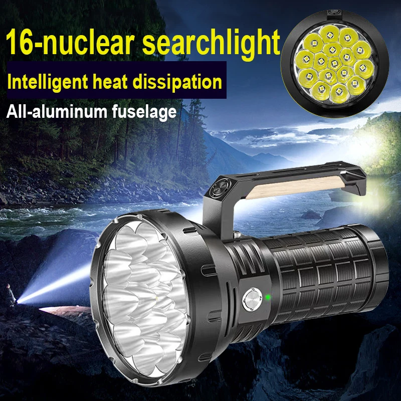 

Rechargeable Handheld Flashlight 58000 Lumen Torchlight Ultra Bright Searchlight with16pcs Cree XHP50 LEDs for Outdoor Adventure