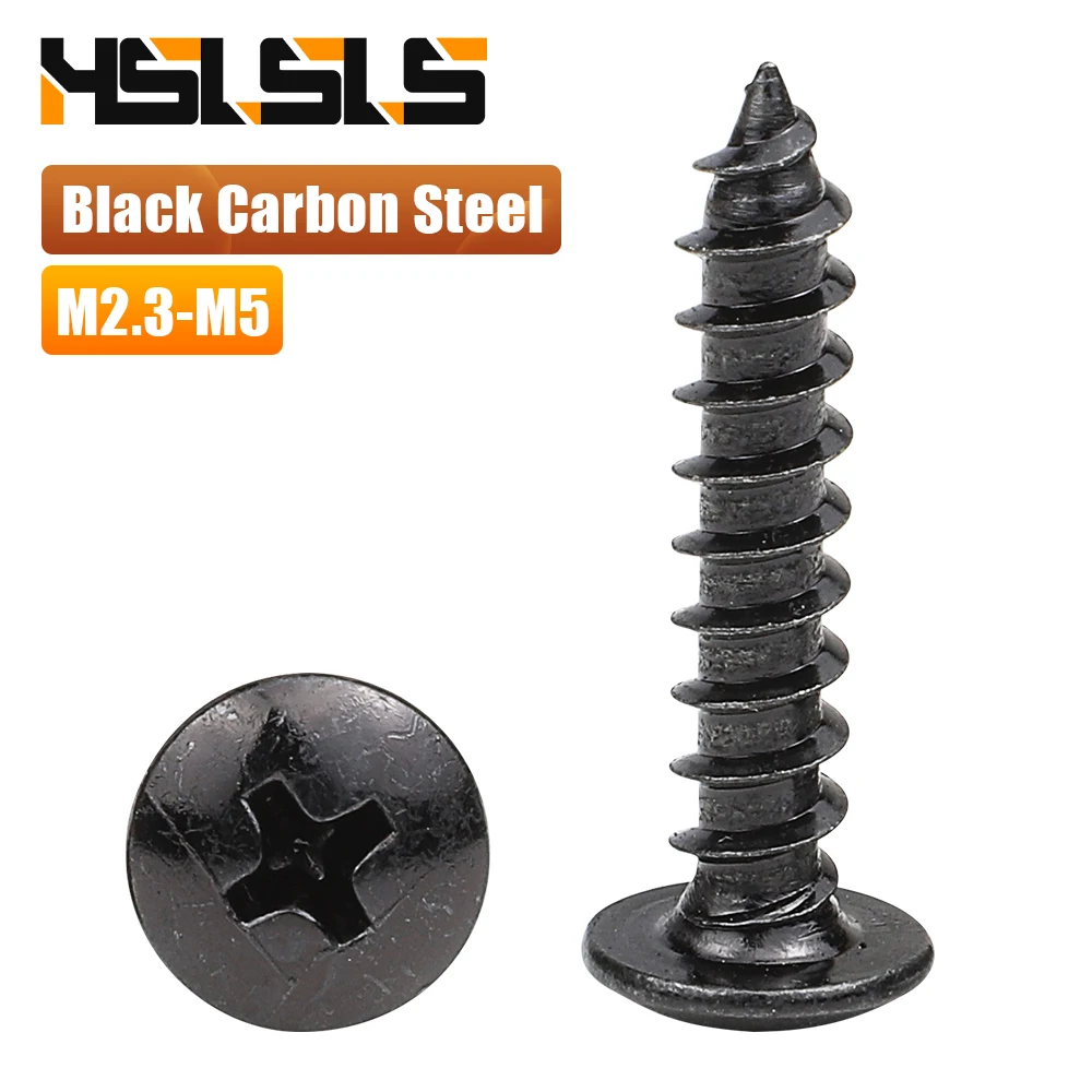 M2.3 M2.6 M3 M3.5 M4 M5 M6 Cross Phillips Mushroom Head Self-tapping Screw Carbon Steel Black Plated Truss Head Wood Screw