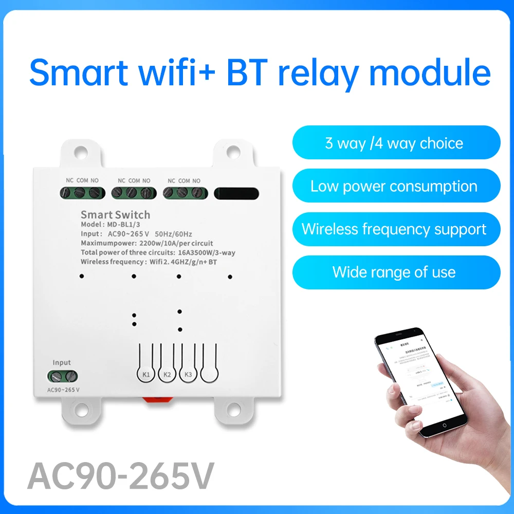 

Smart Remote Control Wifi Switch Module 3/4 Channel Ac90-265V Intelligent Wifi Bt Relay Module With Housing