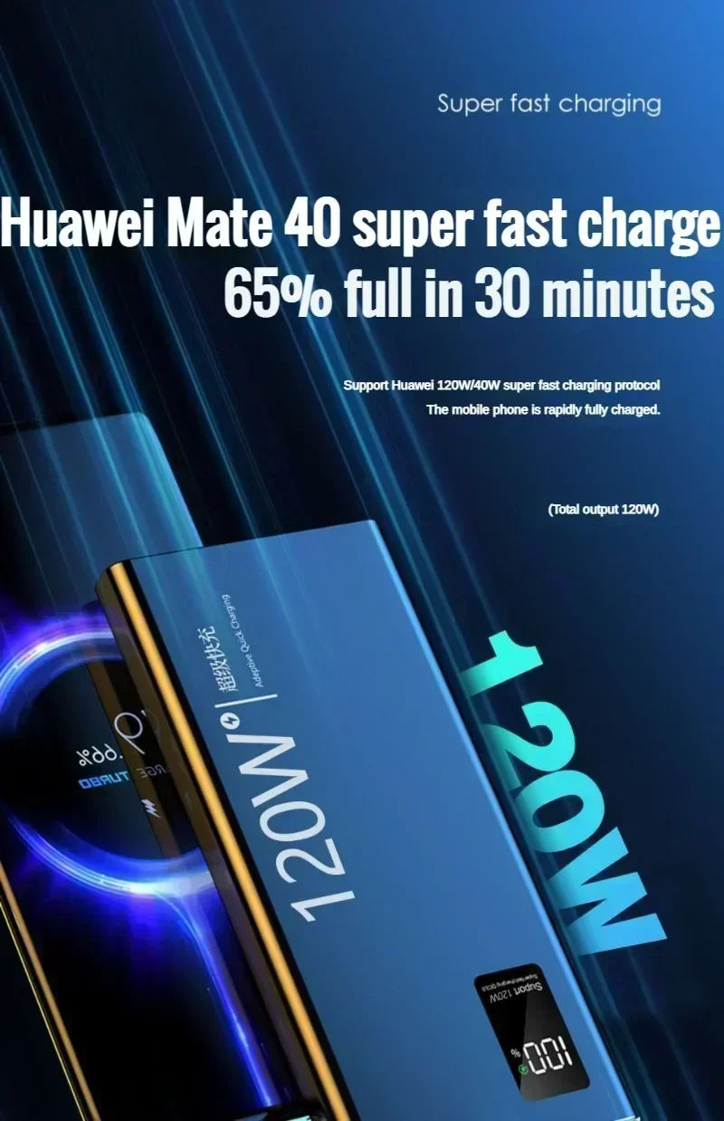 Lenovo 120W Fast Charging 50000mAh High Capacity Power Bank Digital Display Portable Battery Charger For iPhone Samsung Huawei