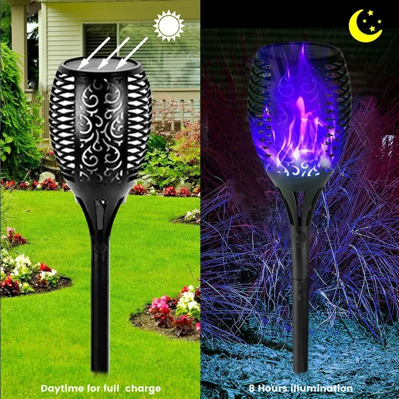 Lampu Taman tenaga surya, lampu nyala api berkedip, lampu halaman rumput tenaga surya luar ruangan, lampu dekorasi Natal