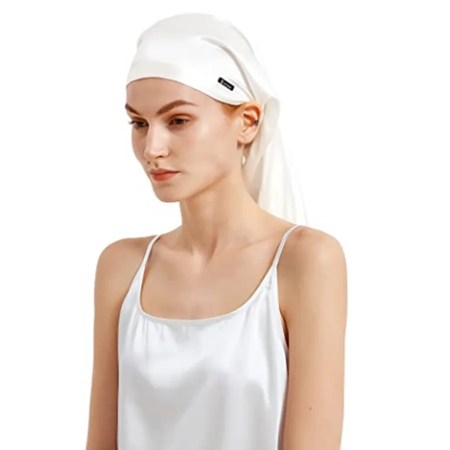 

100% Silk Bonnet Mulberry 19 Momme Silk Sleep Cap Long for Curly Hair Night Cap for Sleeping, Silk Hair Wrap for Women