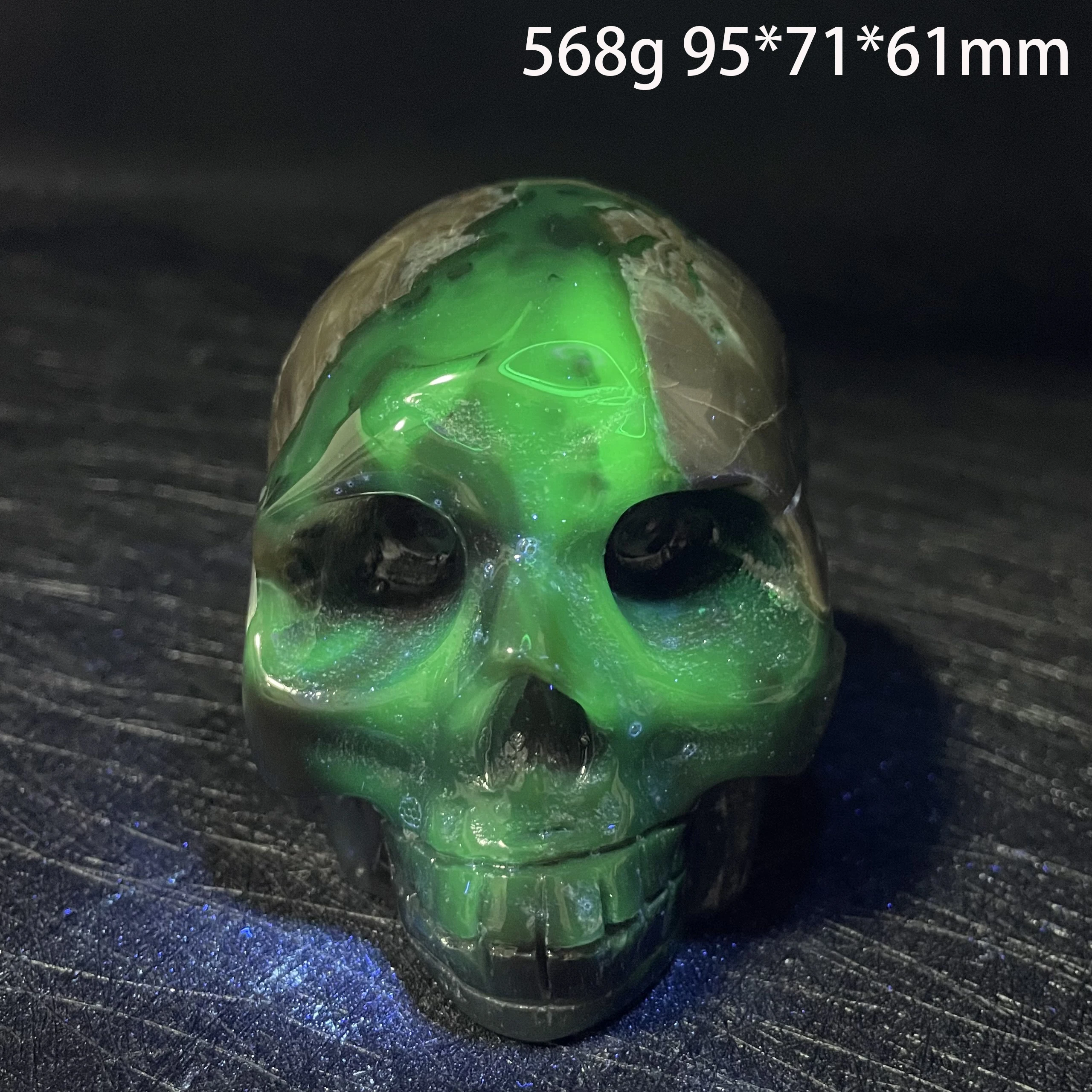 Imagem -04 - Cabeça de Crânio Efeito de Fluorescência Natural Ágata Vulcânica Quartzo Alienígena Pedra Polida Cura Reiki Decoração Presentes