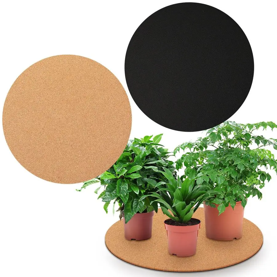

2 Pcs 18 Inch Large Cork Plant Coasters Double Layers Absorbent Cork Indoor Plant Mat Rug Accessories for House Floor Protection