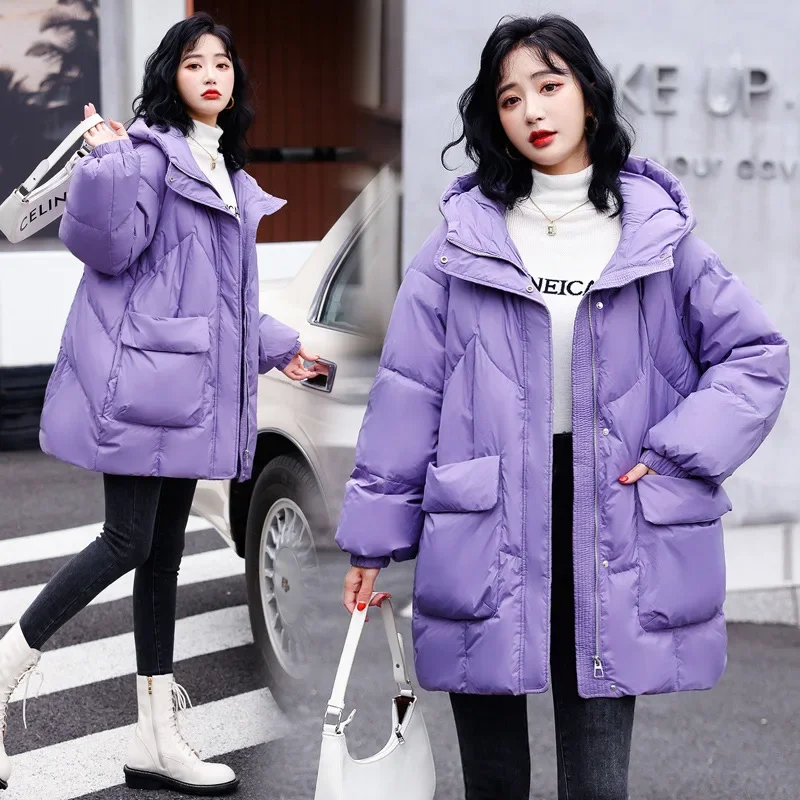 ฤดูหนาวใหม่แจ็คเก็ตผู้หญิง 90% เป็ดสีขาวลงHooded Down Jacketความยาวกลางแฟชั่นเสื้อลําลองหลวมขนาดใหญ่ลงแจ็คเก็ต