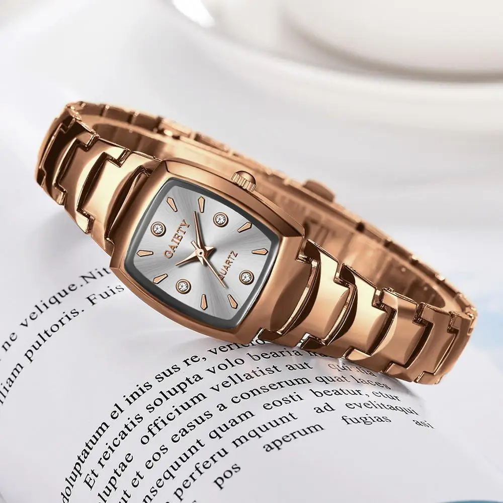 Fashion Luxury Quartz Watch Women Bracelet Watch Rose Gold Stainless Steel Wrist Watch Rhinestone Ellipse Creative Ladies Dress