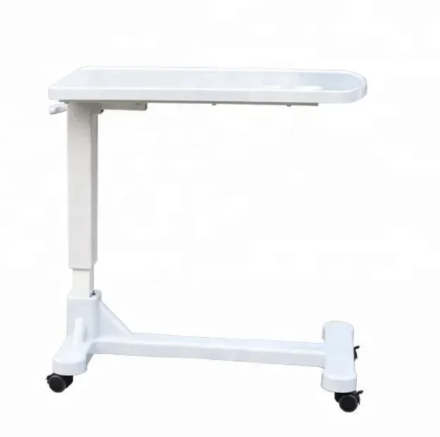 

2026 Multi-function Height Adjustable Hospital Furniture Overbed Table ABS Plastic Food Tray Laptop Table with Wheels factory pr