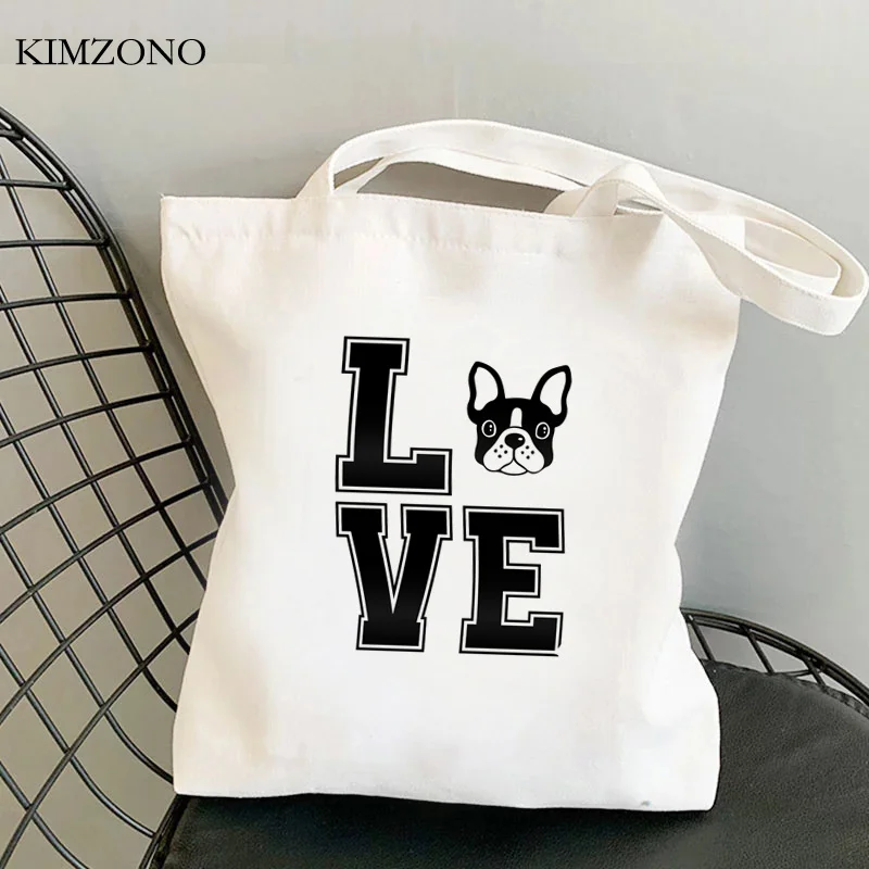 Bolso de compras Boston Terrier, bolsa de tela ecológica, bolso de compras de algodón, bolsa de mano con cordón, bolsa de compra