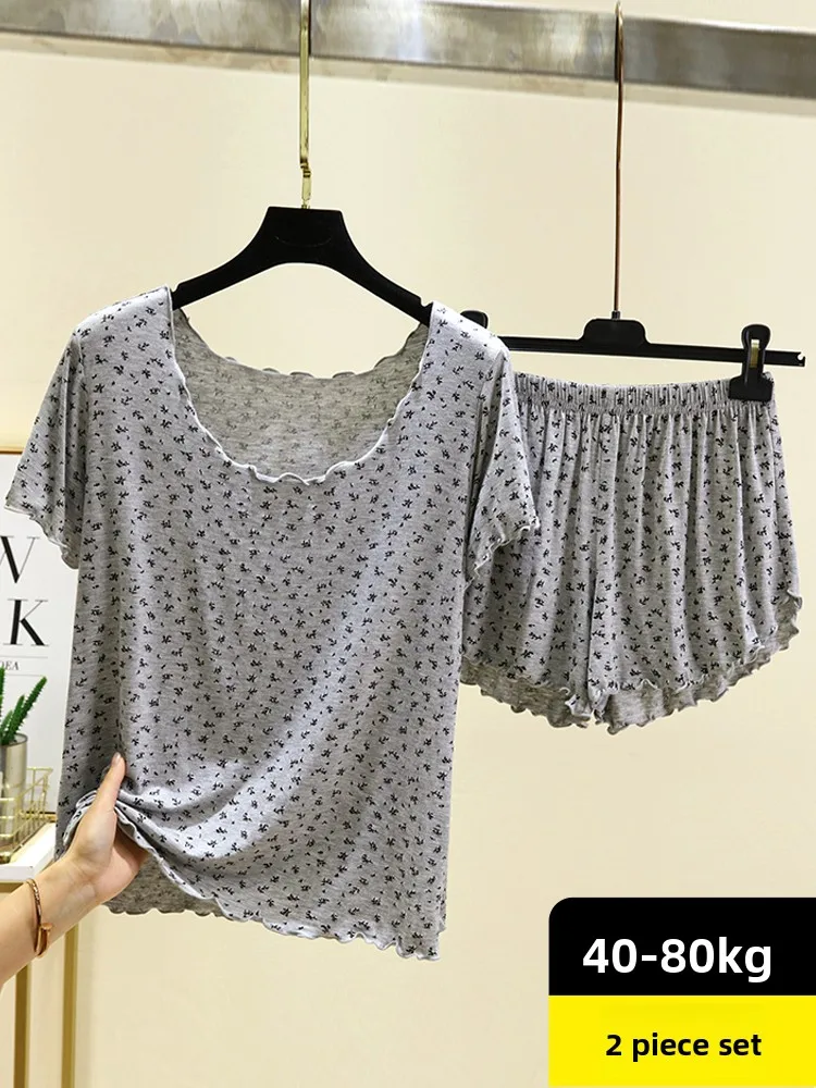 

Floral Print Modal Spwear Women's Summer Thin ort Sve Loose Fit Two Piece Set Comfortable Home Clothes Ensemble