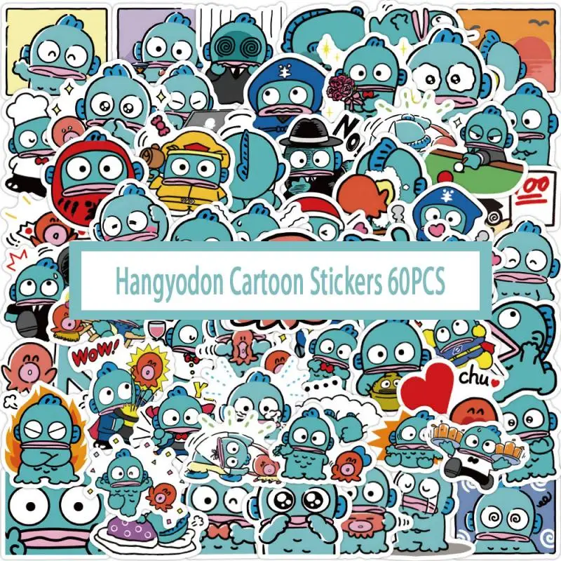 60Pcs Sanrio Hangyodon Cartoon Stickers Children Kawaii Student DIY Mobile Phone Water Cup Waterproof Decorate Stickers Gift