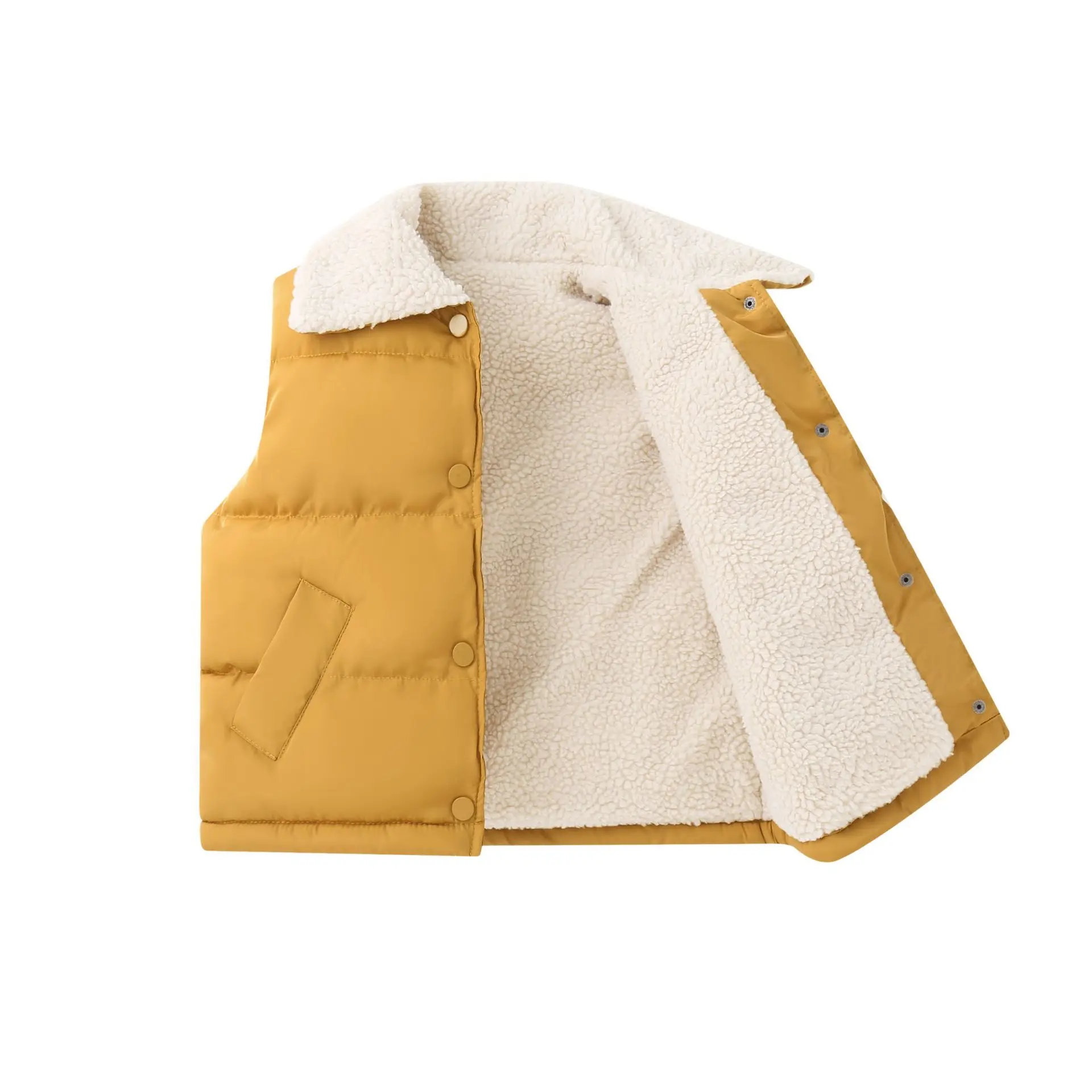 2026 Autumn Winter Children Plus Fleece Waistcoat Baby Boy Girls Lamb Wool Lined Snap‑Button Warm Sleeveless Jacket Kids Clothes
