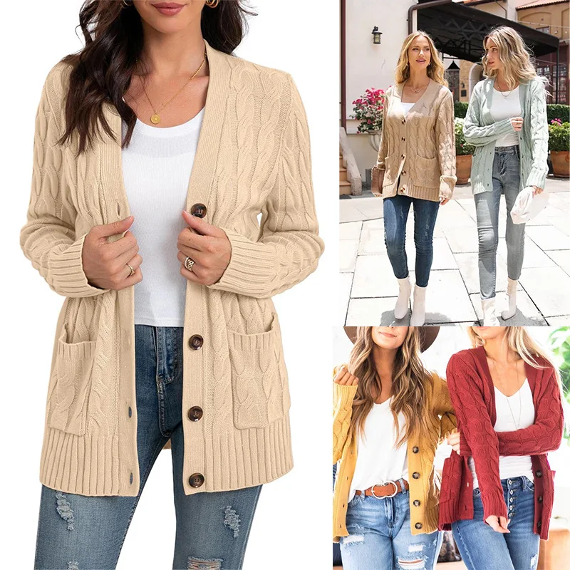 

Modern Sle Women's Long Sve V-Ne Open Cardigan Knitwear Single Button Autumn Winter Faion Outerwear Slim Fit Nylon