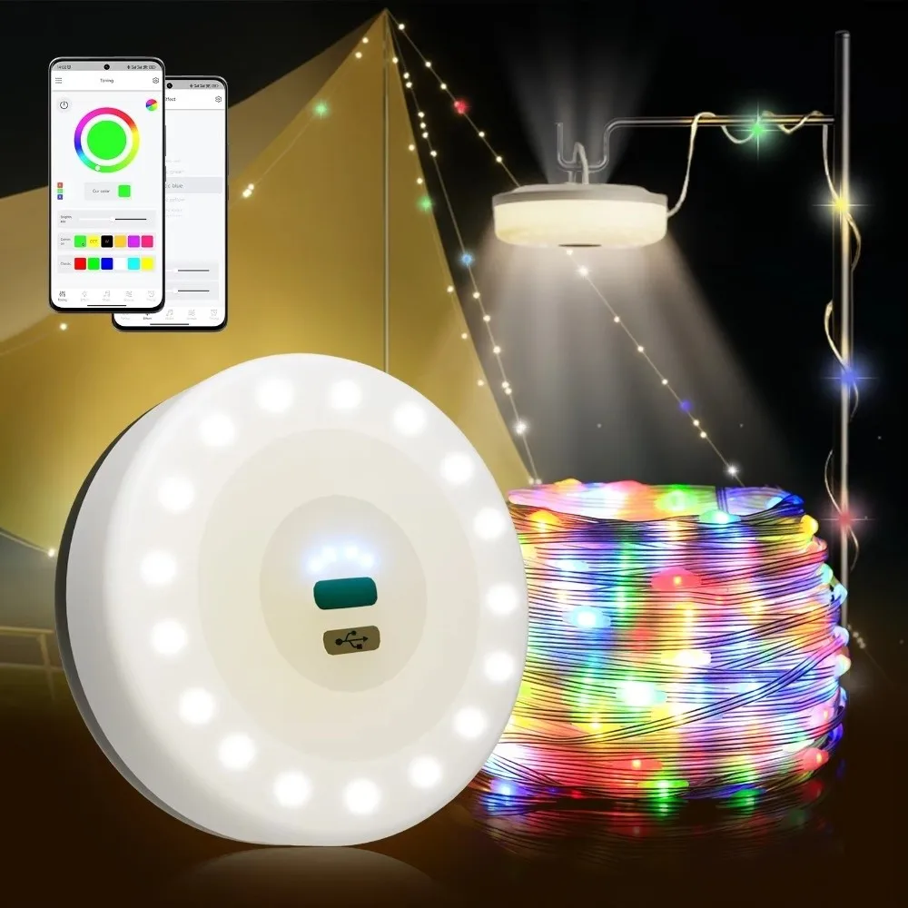 

10m/7m Length Camping String Light Waterproof Warm Light LED Hanging Light Retractable Rechargeable Christmas Light String