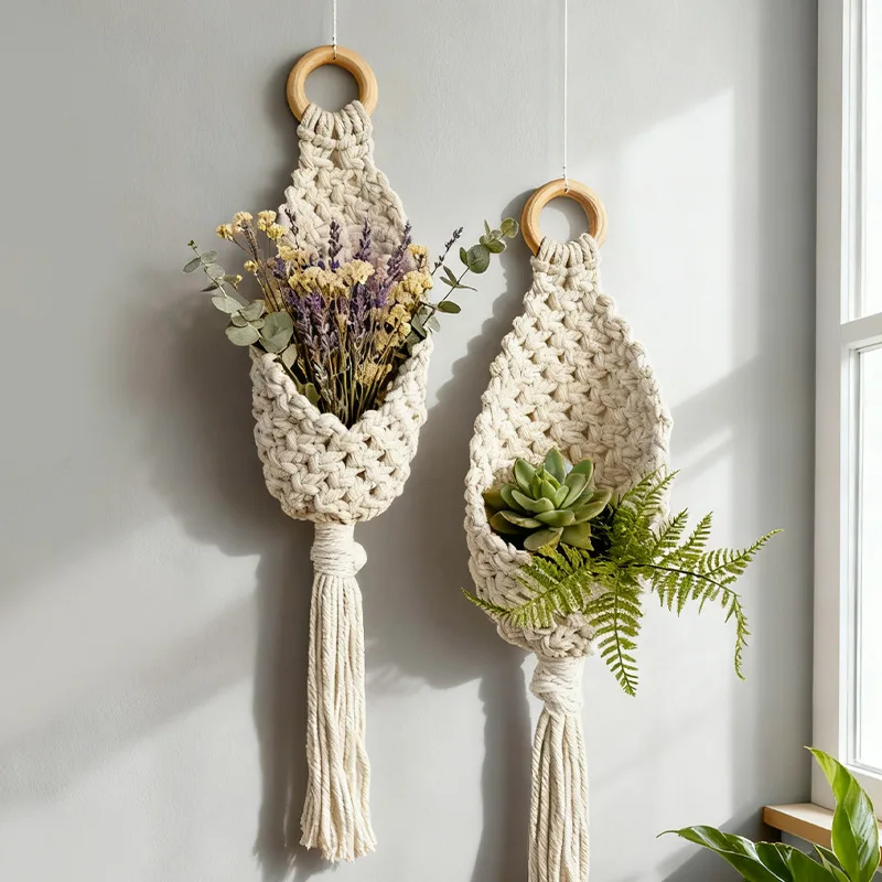 CX hand-woven bird's nest wall hanging small flower pot potted plant storage hanging pocket