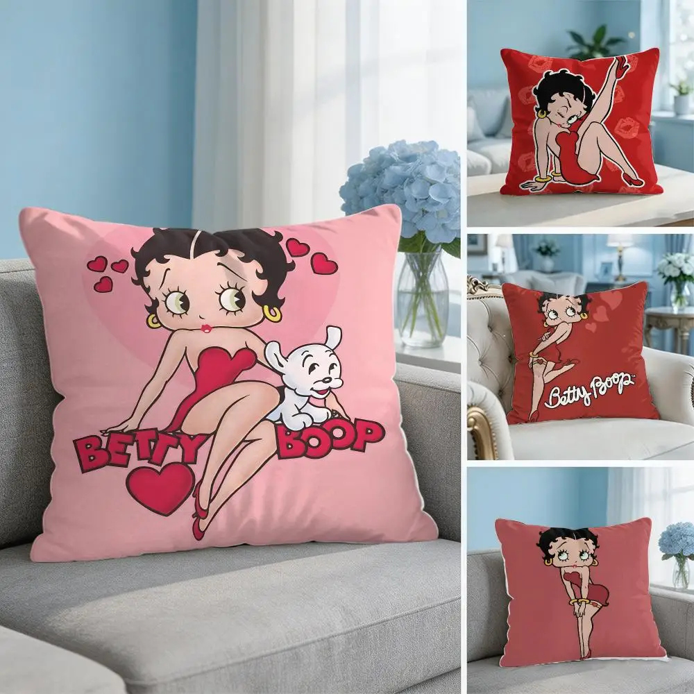 Cute B-Betty Boop Cushion Cover Soft Short Plush Throw Pillow Cover Hidden Zipper Cutecore Sofa Bedroom Home Decor