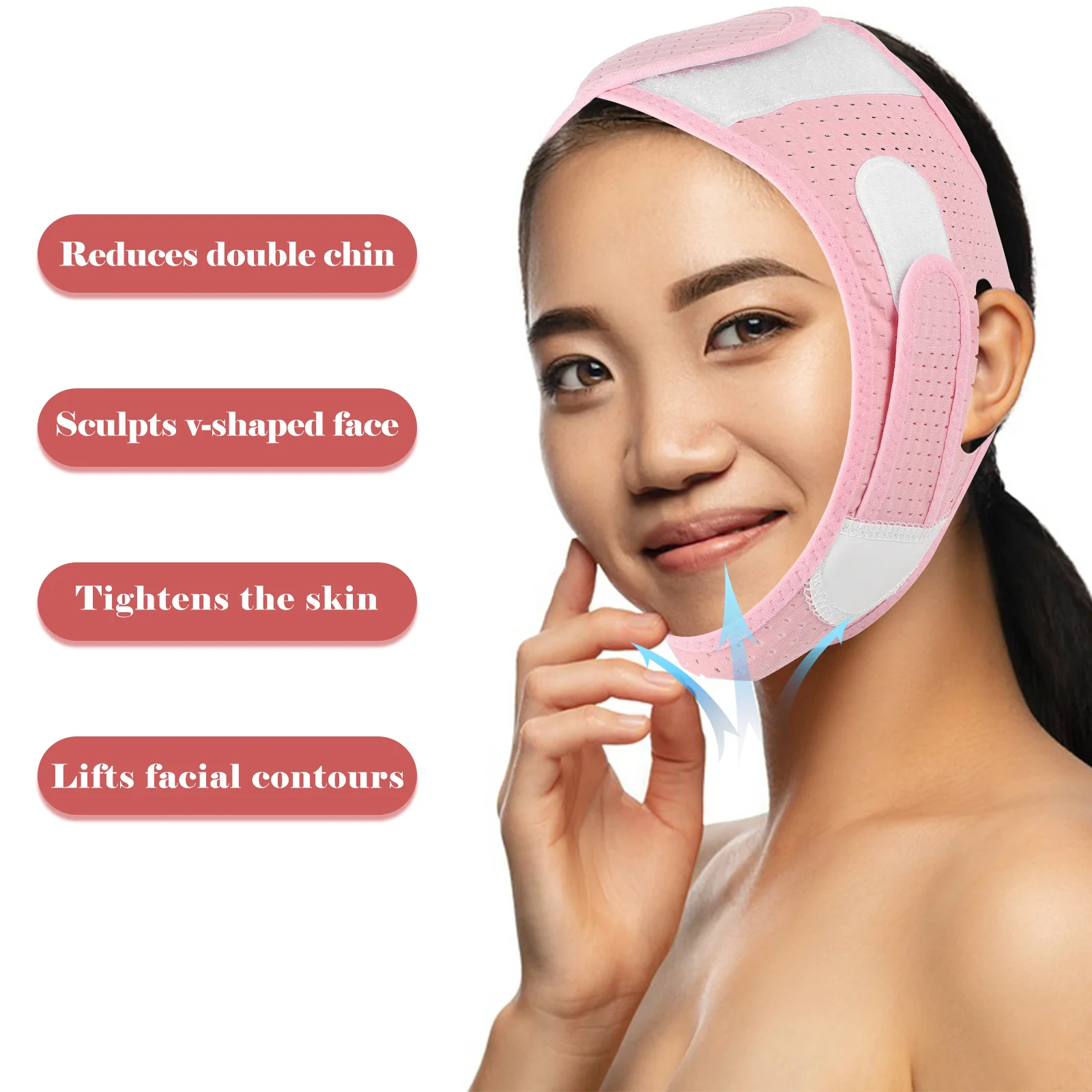 قناع رفع الوجه المزدوج للذقن، حزام الذقن القابل للتعديل لرفع وتشكيل الوجه أثناء النوم #1
