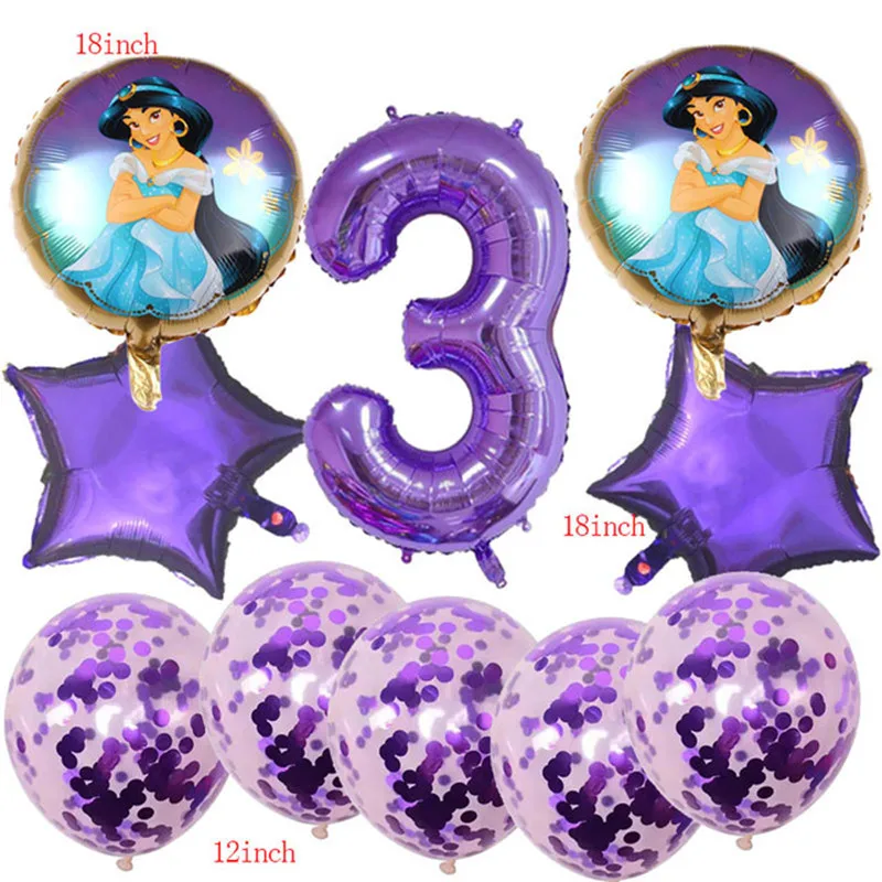 Disney Balloon 10PCS Cartoon Jasmine Princess Purple Children\'s Gift Digital First Year Party Decoration Baby Shower Toy