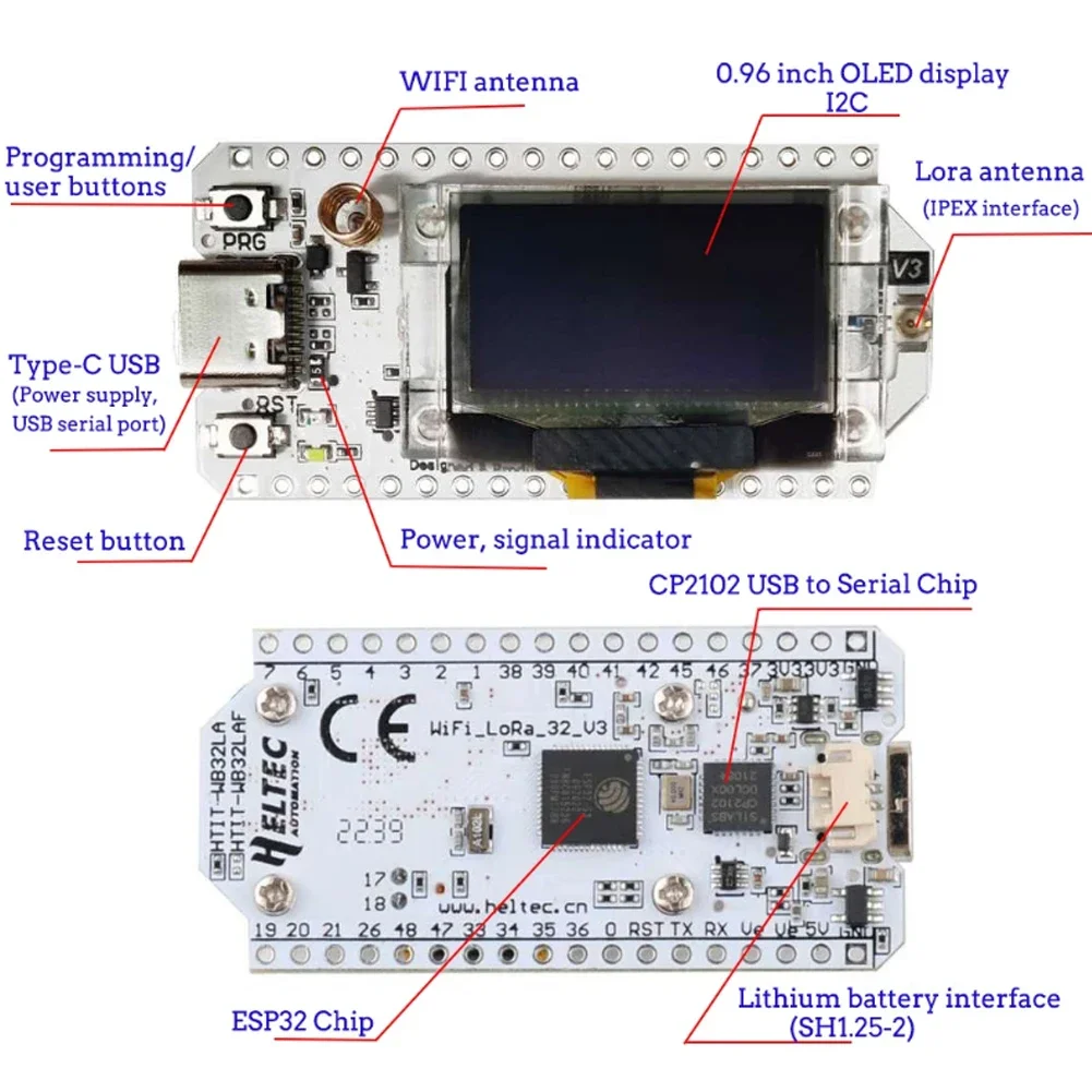 2 Sets ESP32 LoRa V3 Kit Development Board 868MHz 915MHz SX1262 with 0.96 Inch OLED Display For Arduino IOT Meshtastic Devices