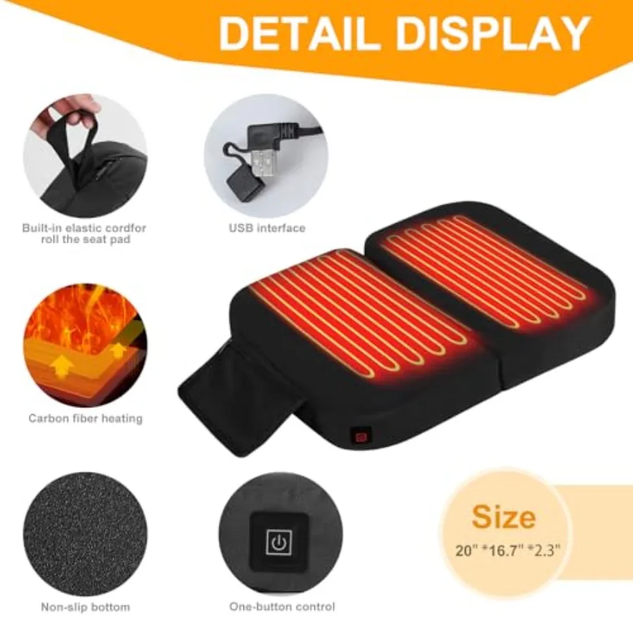 Extra Wide Heated Seat Cushion with 10000 mAh Mobile Bank Pack, Foldable Heated Stadium Seats for Bleacher, Portable Heating Pa
