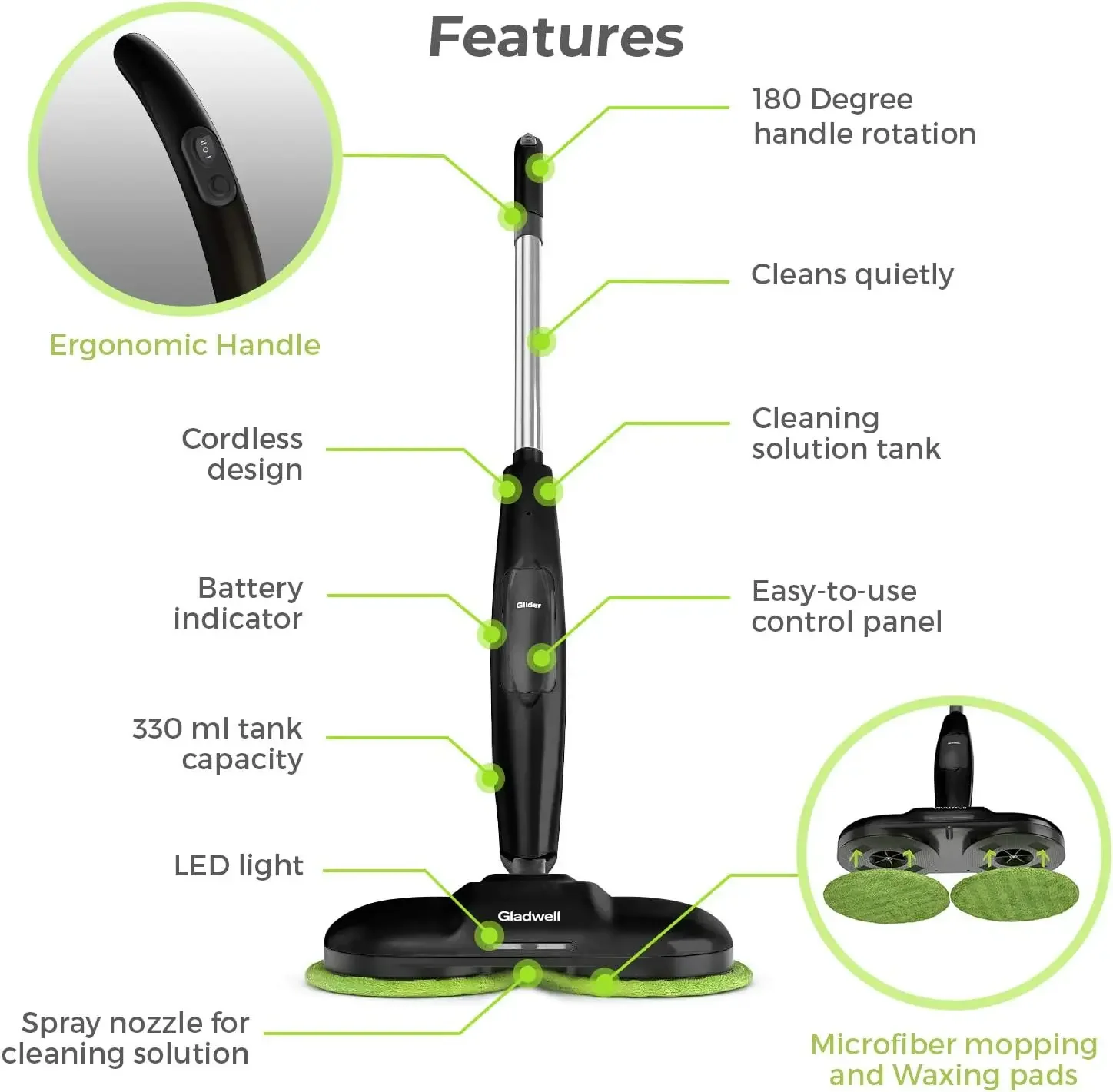 Electric Mop, 3 in 1 Spinner, Scrubber and Waxer Quiet and Powerful Cleaner, Spin Scrubber and Buffer, Polisher for Hard Wood, T