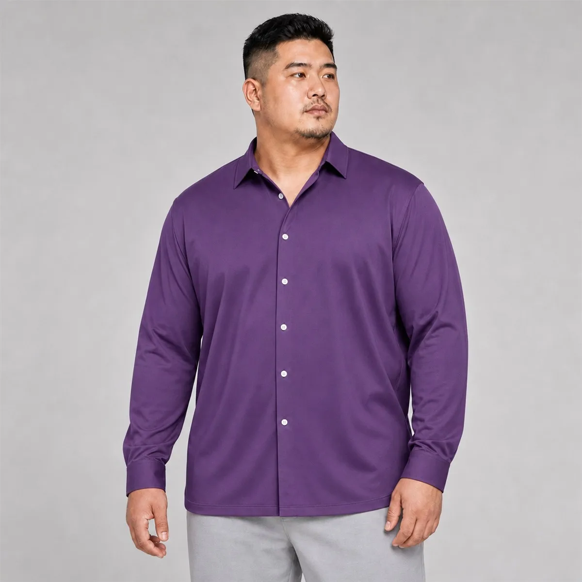 S-9XL Men's Plus Size Long Sleeve Button Down Shirt, Solid Color Spring Fall Office Casual, Big & Tall Relaxed Fit