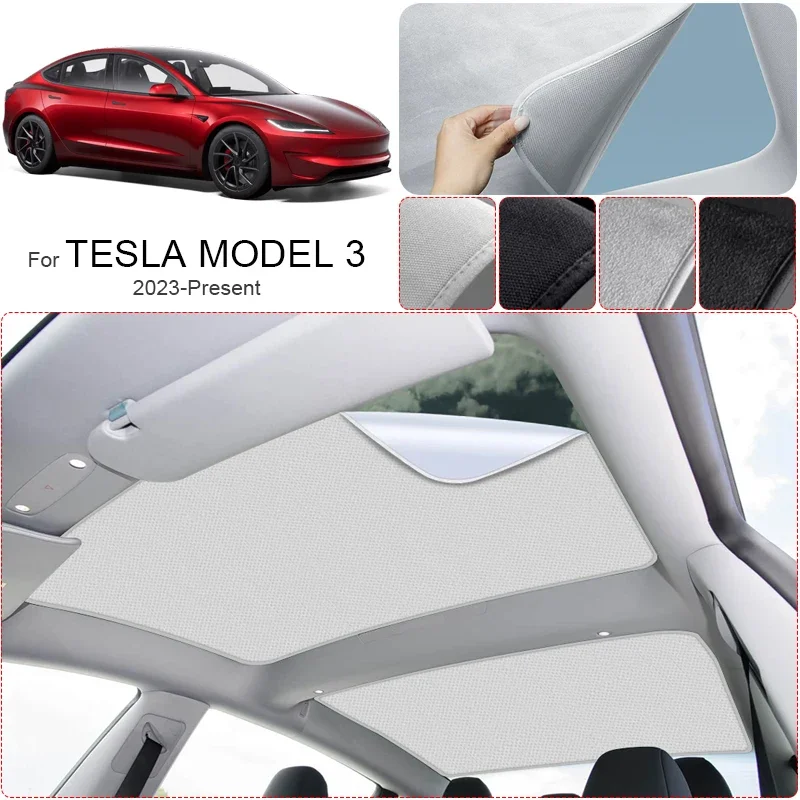 

For TESLA MODEL 3 2023-Present Car Suede Fabric Electrostatic Adsorption Sunroof Sunshade Auto Anti-uv Heat Insulation Skylight
