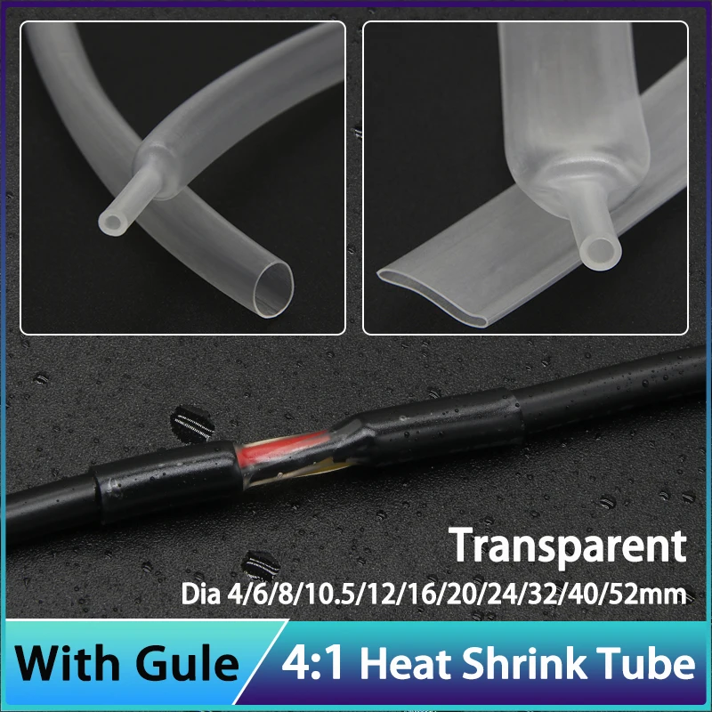 

1~10M 4:1 Clear Heat Shrink Tube With Glue 4-52mm Heat Shrinkable Thermoresistant Tubing DIY Cable Connection Wrapping Sleeve