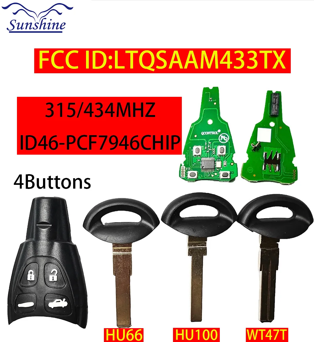 

315/434MHz ID46 PCF7946 Chip Remote Car Key/PCB Board For SAAB 93 95 9-3 9-5 2003-2010 LTQSAAM433TX Keyless Entry Insert Blade