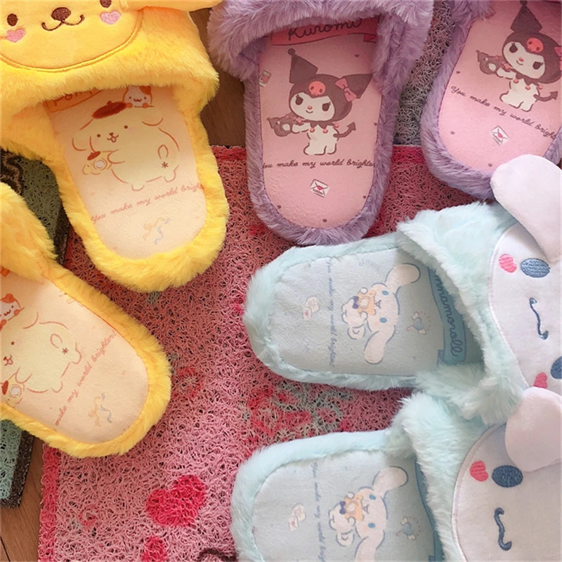 Anime Slippers Japanese Style Indoor Slippers Home Shoes Floor Slippers Flat Non-slip Girl Kuromier Printing Pink Purple Gifts