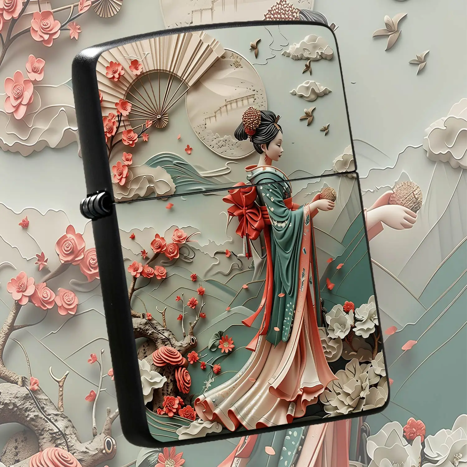 Exquisite Paper-Cut Style Japanese Geisha Pattern Lighter, Vintage Oriental Aesthetic Portable Ignition Accessory, Elegant Decorative Practical Item For Daily Use Travel Gifting And Various Scenarios A Humorous And Interesting Lighter