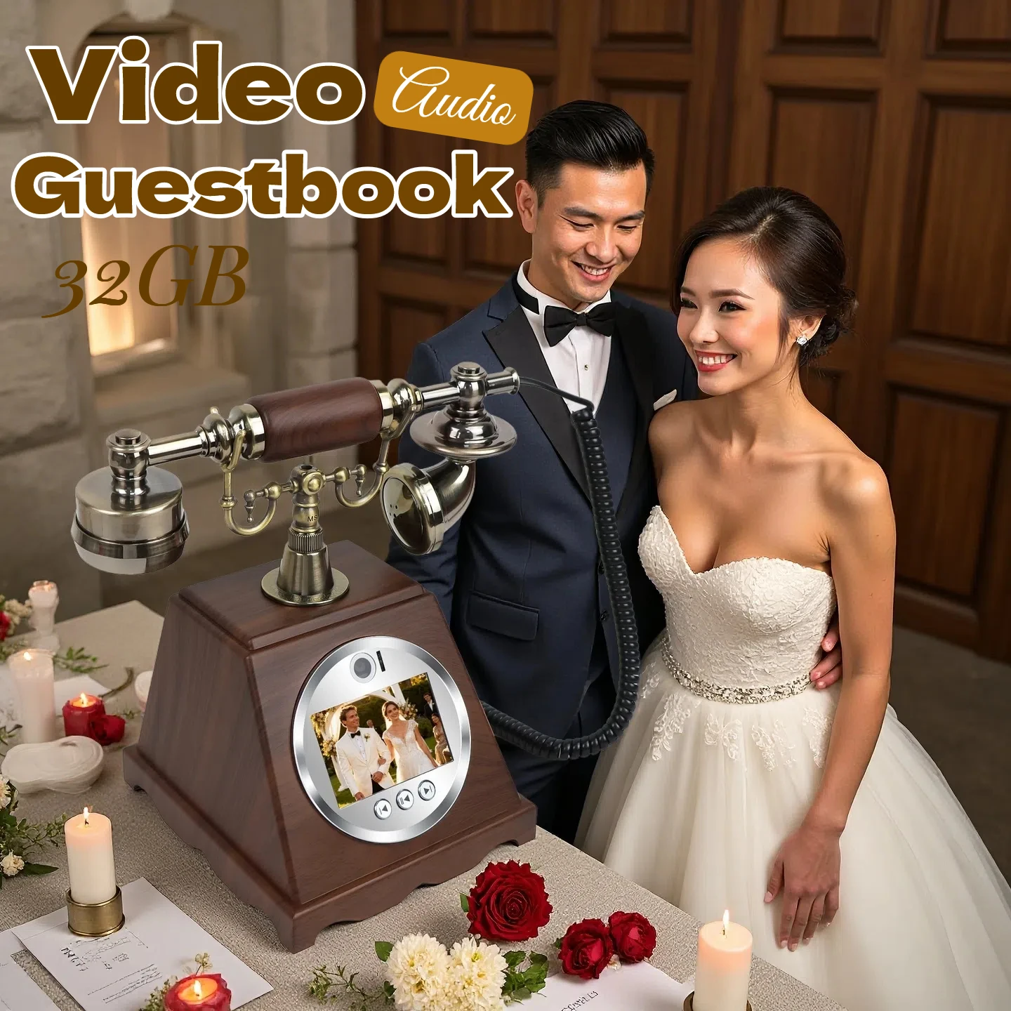 

Retro Video Guestbook Telephone Wedding Blessing Message Recorder Antique Telephone Decorative Recorder Guestbook Souvenir Gift