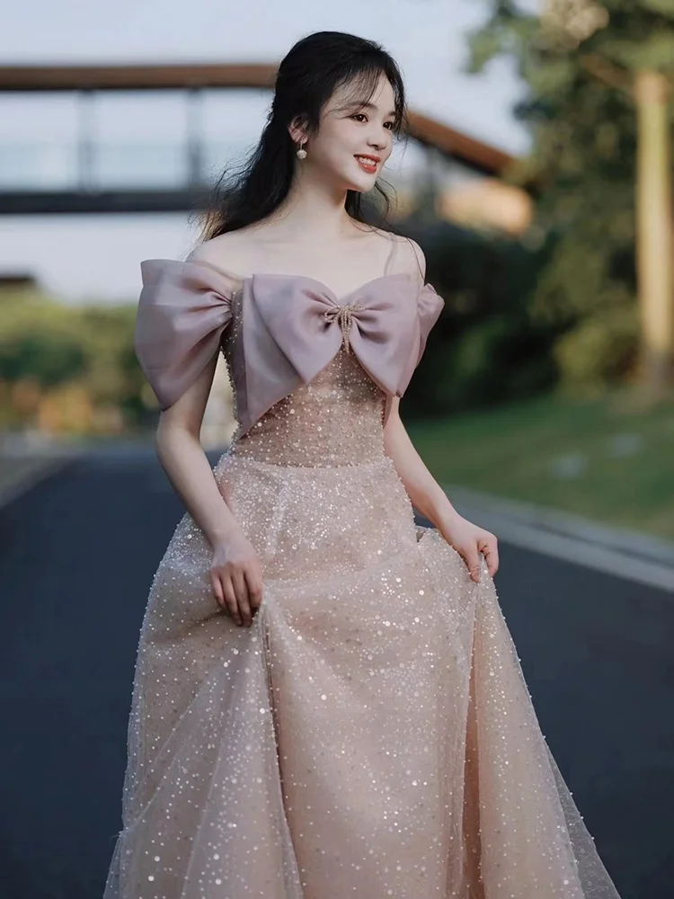 

Розовое вечернее платье Dr 2025: Новинка, элитное, роскошное, для дня рождения, для ведущих, для взрослых, корейский стиль, пышная юбка-принцесса