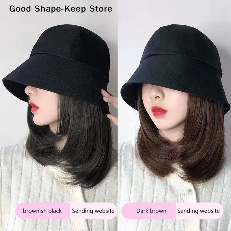 Fashion Short Straight Bob Fall Autumn Hat Wigs For Bucket Hat Synthetic With Hair Cap Women Clip On Hair Extensions