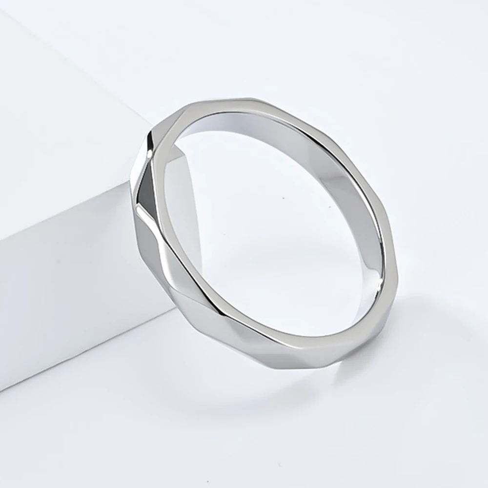 4mm Width Stainless Steel Women Men Cutting Rhombus Surface Propose Girlfriend Valentines Day Christmas Anillos  Gifts view 3