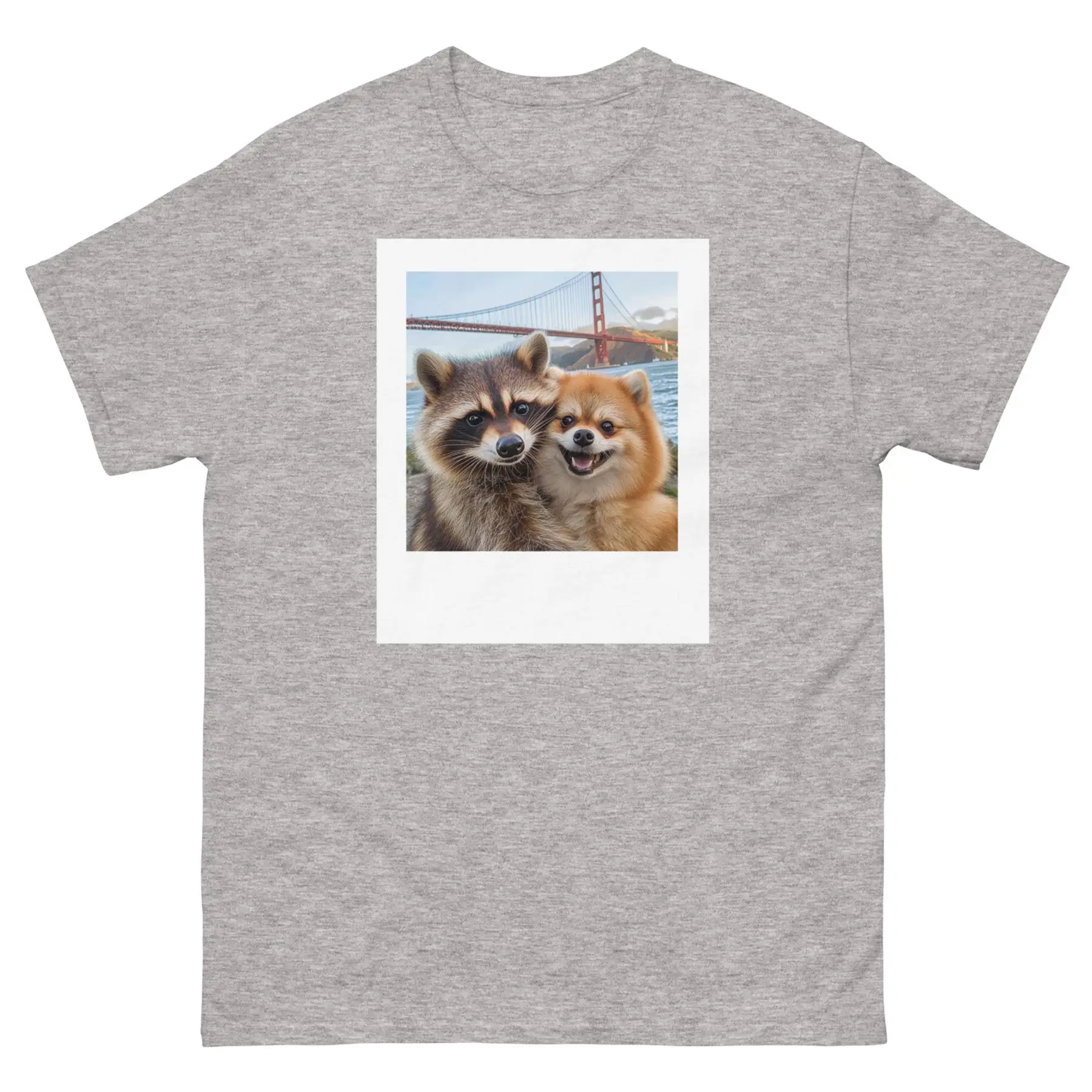 Raccoon Pomeranian Selfie Golden Gate Bridge San Francisco Unisex Classic Tee