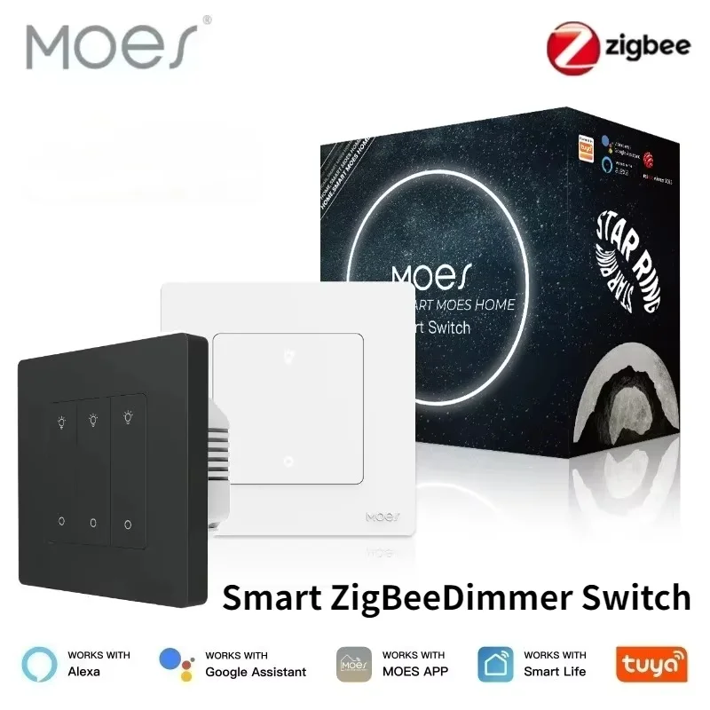 New Version MOES Star Ring Series ZigBee Smart Dimmer Switch For Light Dimming Smart Life APP Works Alexa Google Home Dimmable