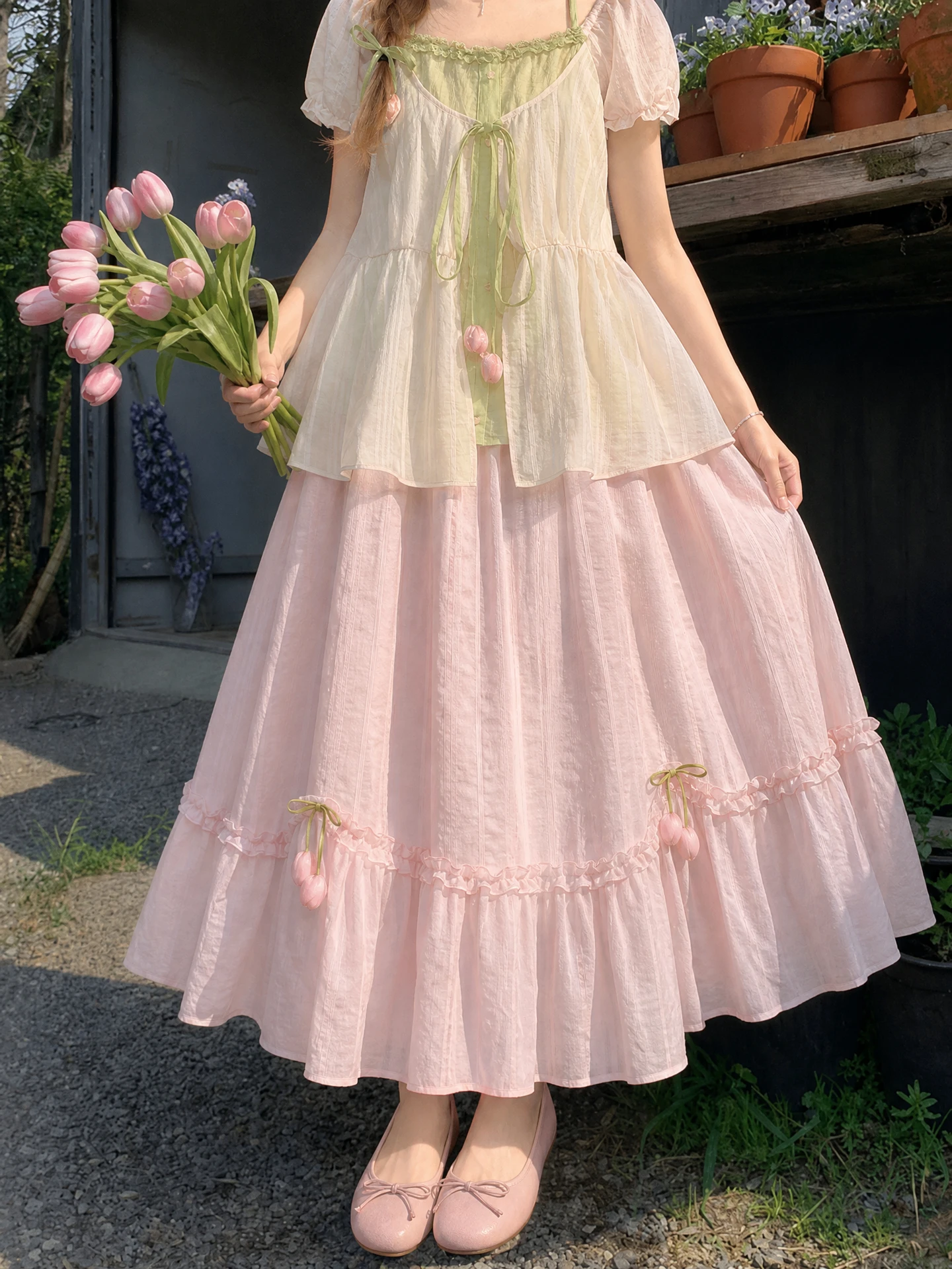 

Sweet Girl Tulip Design High Waist A-Line Skirt Versatile Slimming Summer New Arrival Women's Fashion Casual Skirt