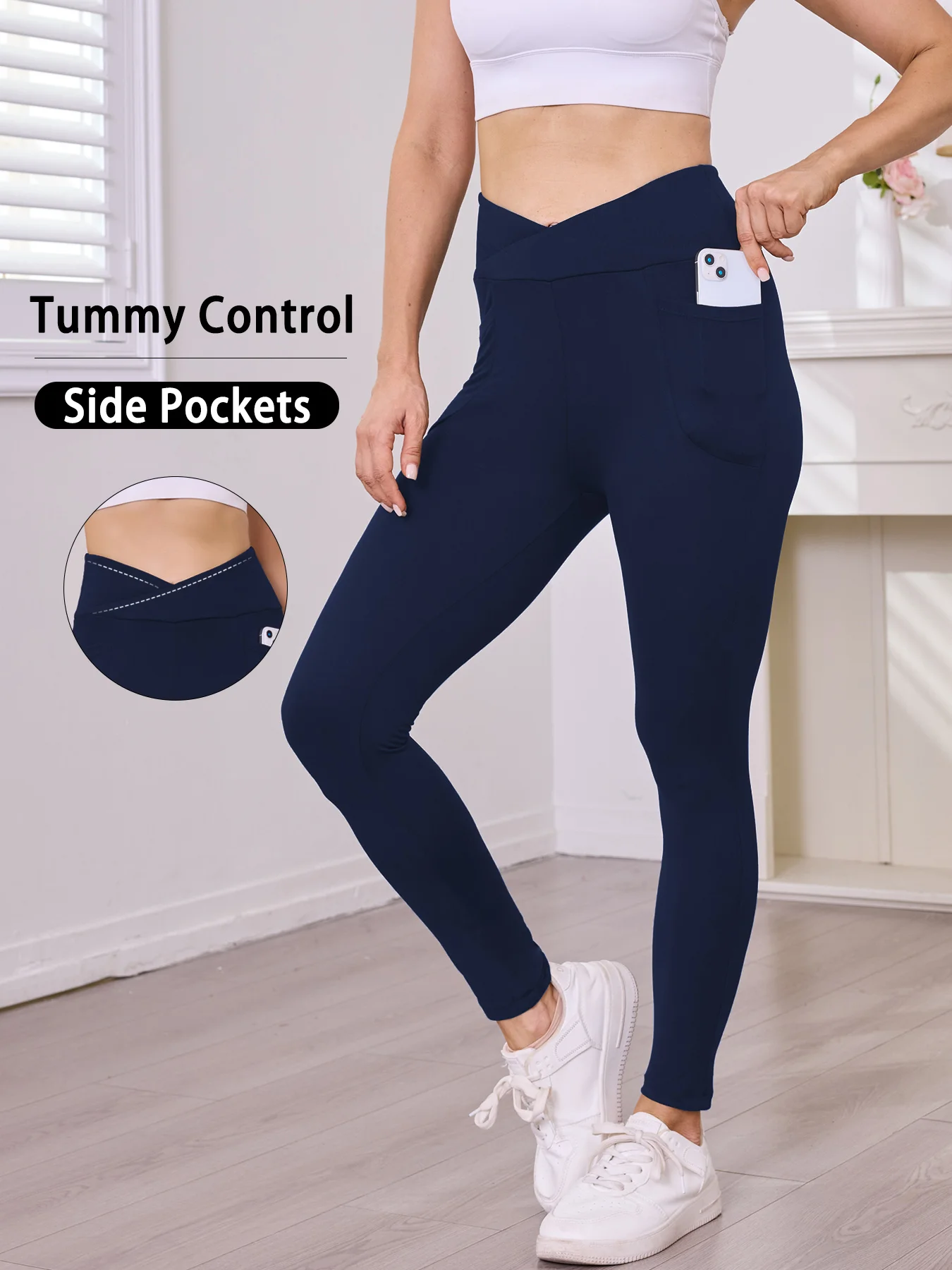 Leggings incrociati con tasche da donna a vita alta, super morbidi, con controllo della pancia, non trasparenti, per yoga, corsa