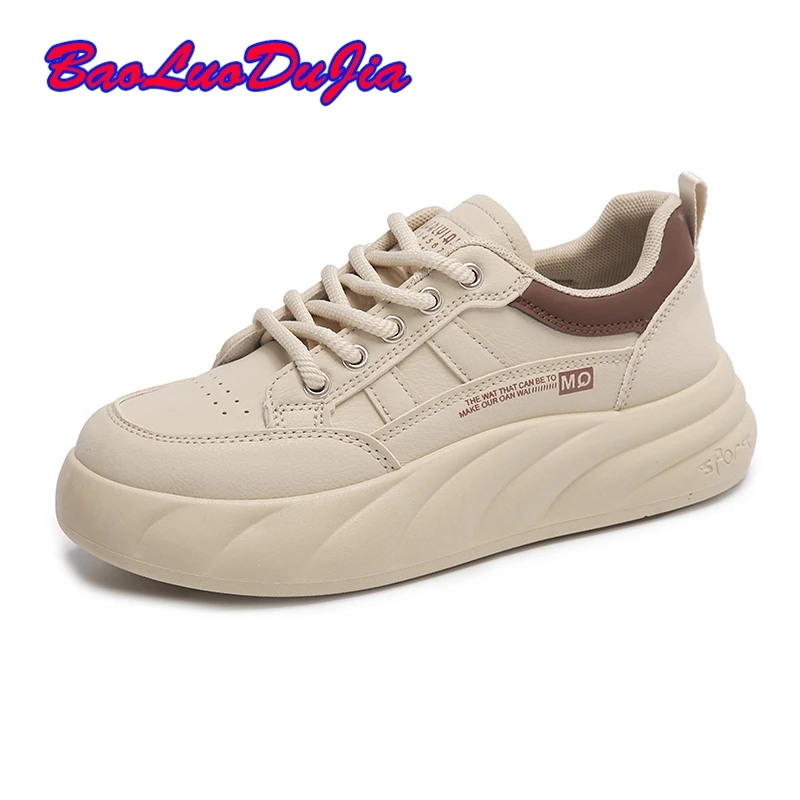 Sapatilhas de couro casuais para mulheres, Lace Up Shoes, Lazer Sports Shoes